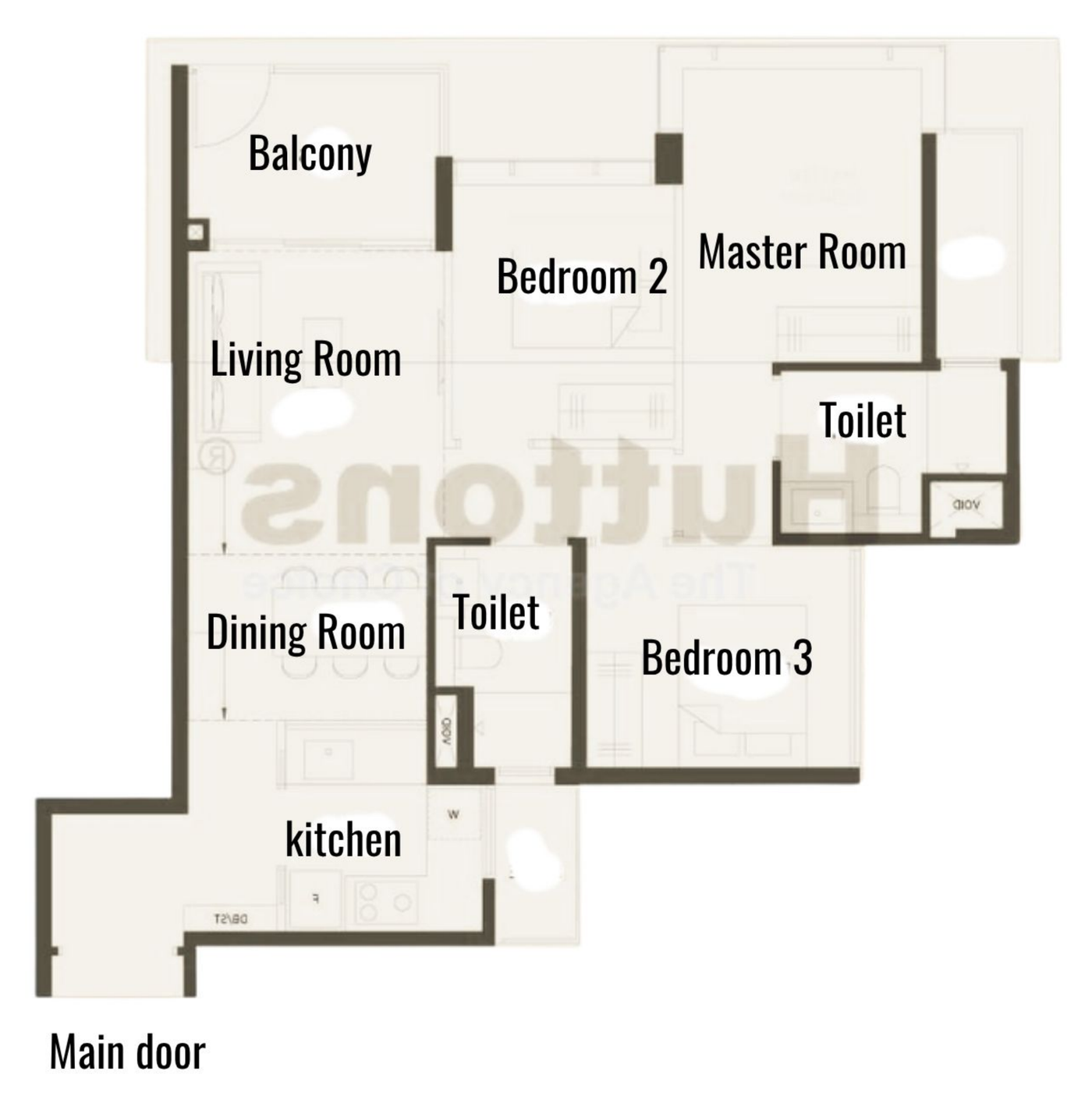 Parc Esta floor plan — 3-bedroom 926 sqft layout